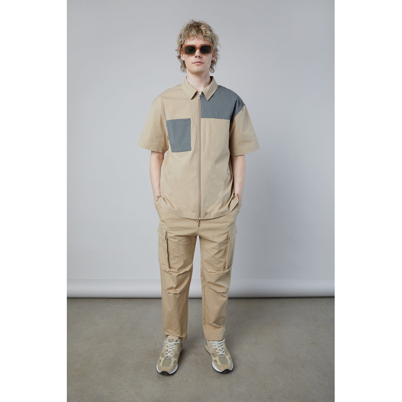 COLOUR BLOCK TOP Dark Beige Sage Extra Small