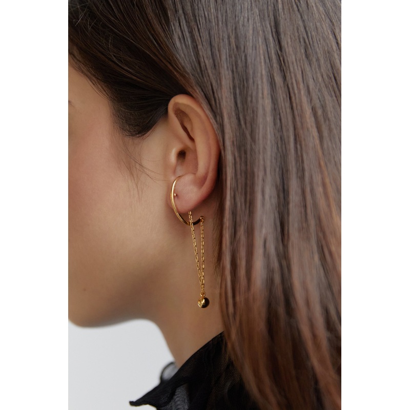 CONNECTED CHAIN EARRING WITH SPHERE Gold One Size