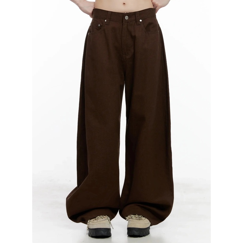 Wide-Leg Brown Cotton Pants IL531 Brown S