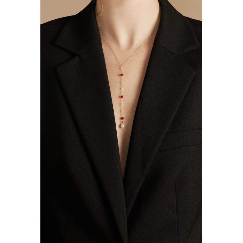 CHAIN NECKLACE WITH RED STONES Gold One Size