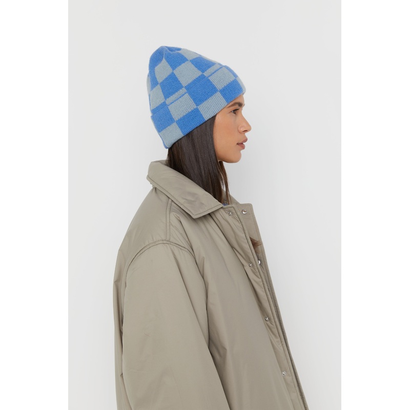 CHECKERED BEANIE Misty Blue Check One Size
