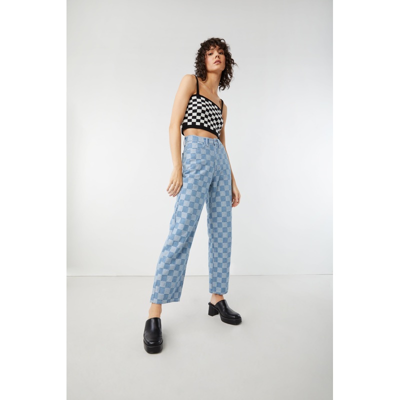 CHECKERED CROPPED TANK Black Checker Extra Small