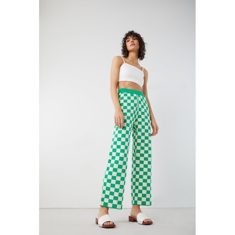 CHECKERED KNIT PANT Evergreen Check Extra Small