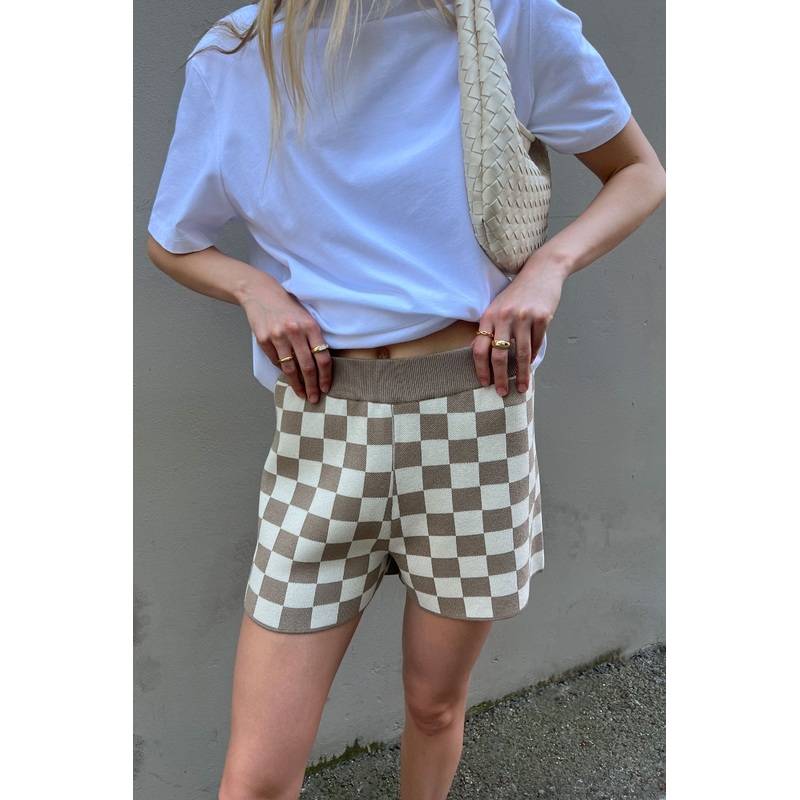 CHECKERED KNIT SHORT Baby Blue Check Extra Small