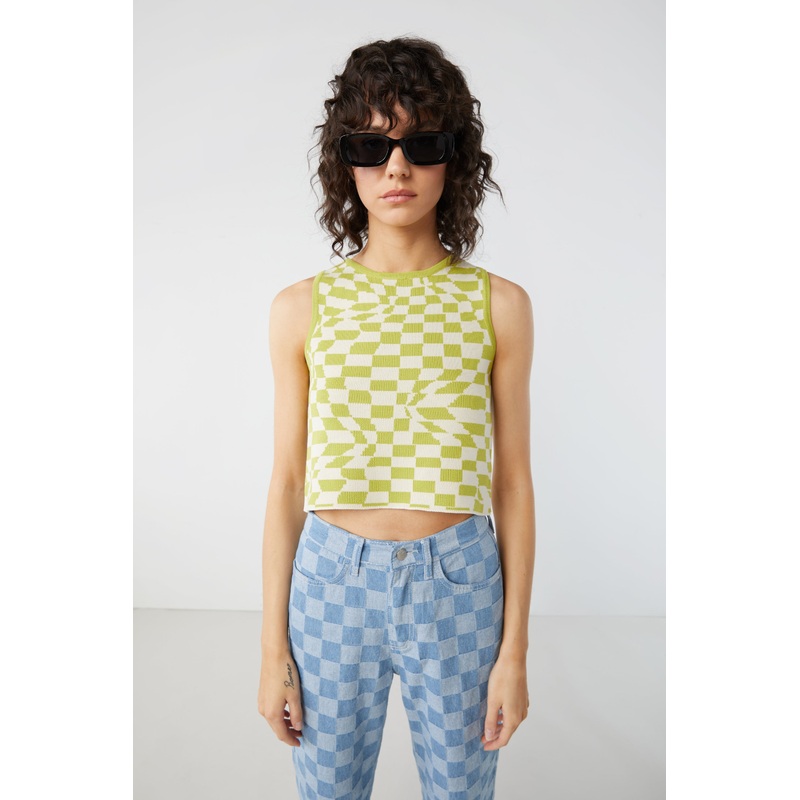 CHECKERED KNIT TANK Lentil Sprout Small