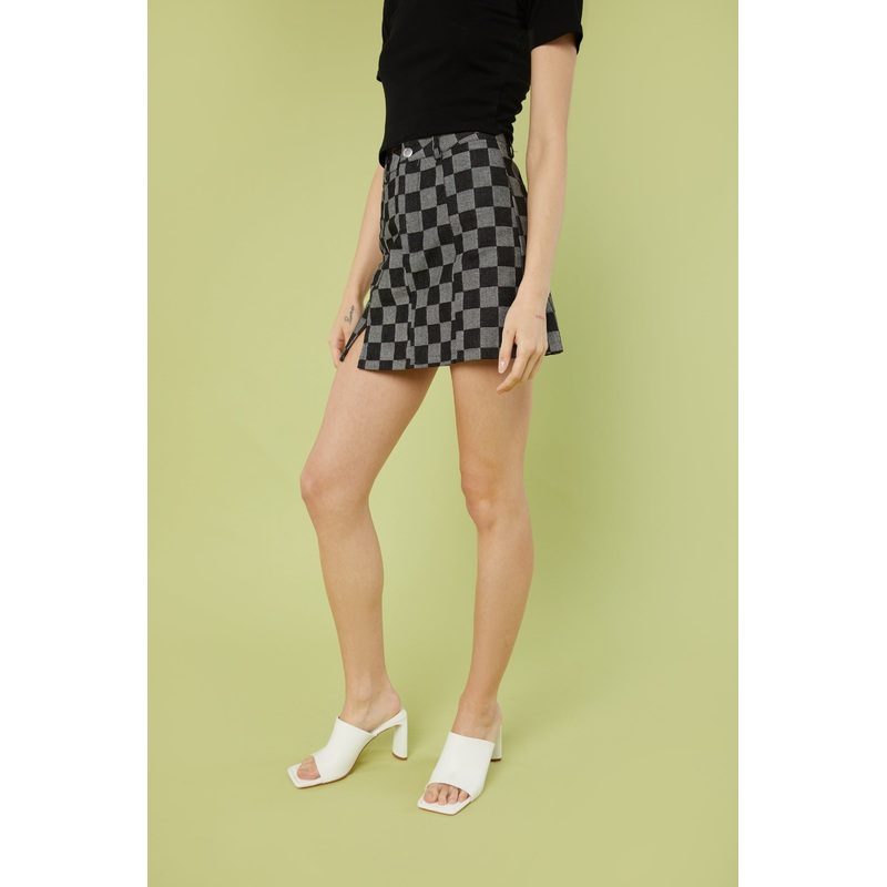 CHECKERED MINI SKIRT Gray Checker Small