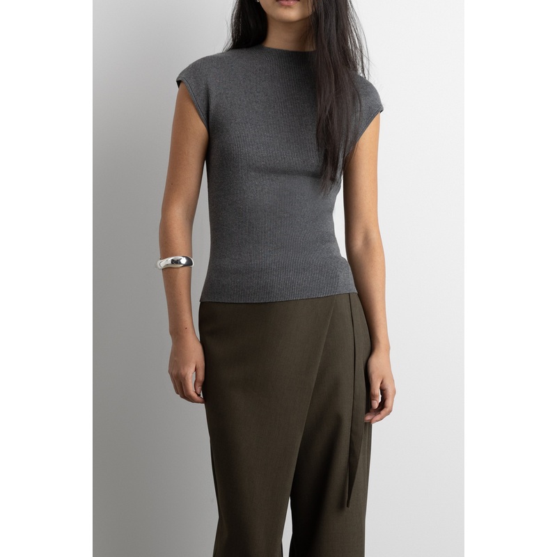 KNIT MOCKNECK TOP Medium Heather Grey Double Extra Small