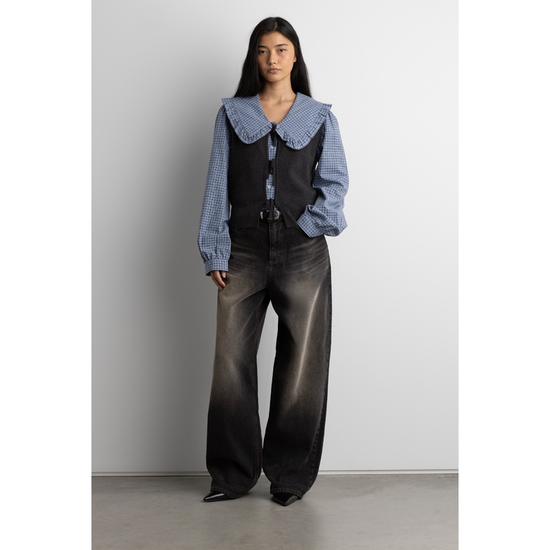 OPEN FRONT SWEATER VEST WITH TIES Charcoal Extra Small