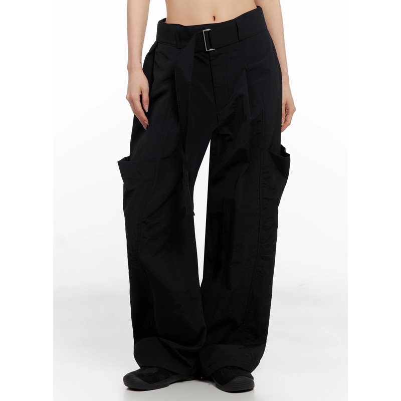 Belted Wide-Leg Utility Cargo Pants IG508 Black M