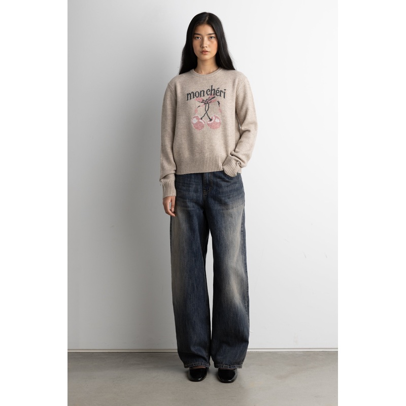 CHERRY INTARSIA SWEATER Heather Taupe Extra Small