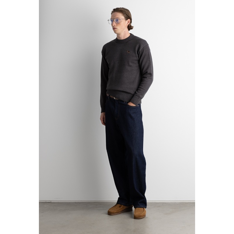 CLASSIC FITTED EMBROIDERED SWEATER Charcoal Extra Small