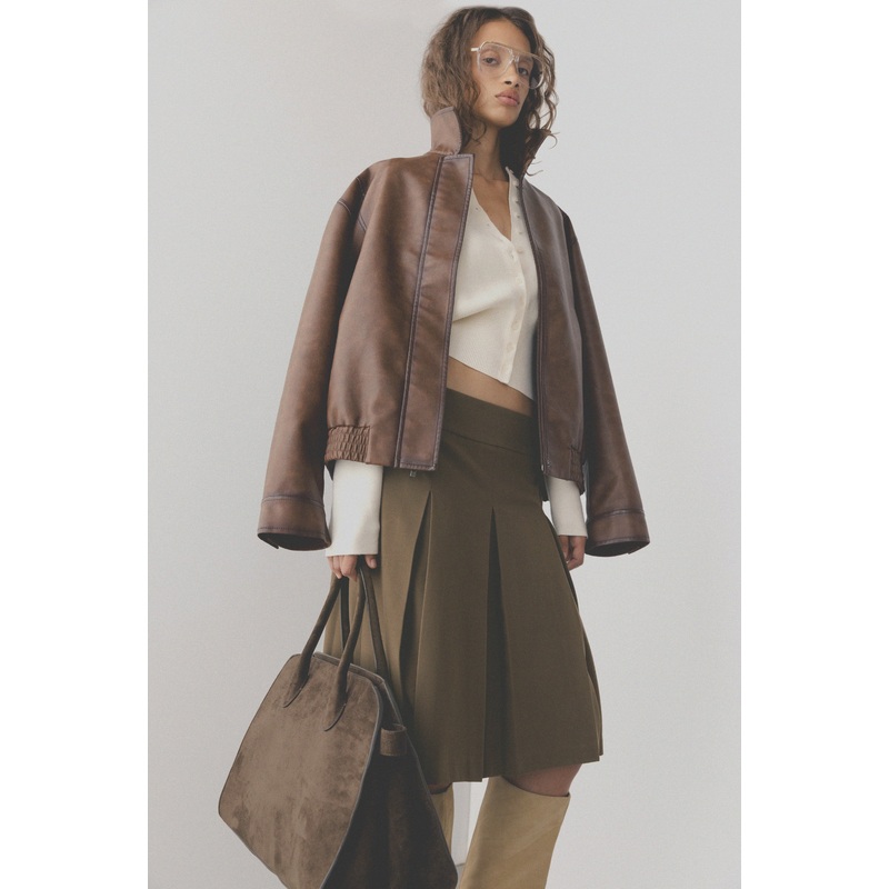 PLEATED MIDI A-LINE SKIRT Teak Brown 0