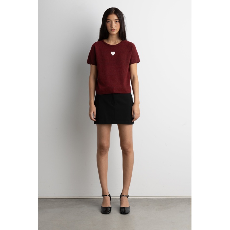 SHORT SLEEVE HEART SWEATER Wine Double Extra Small