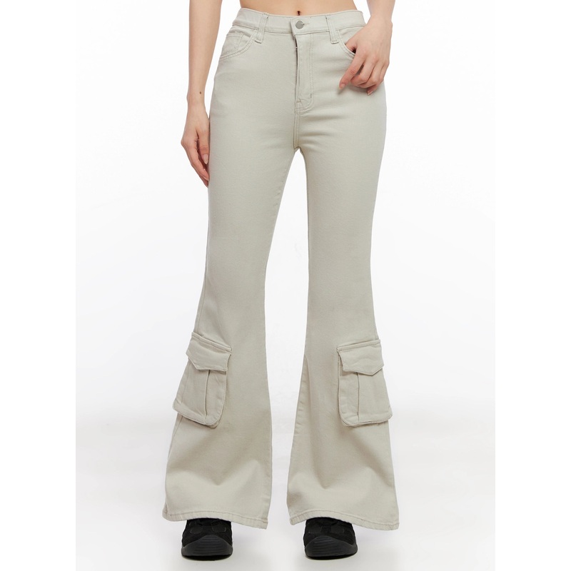 Cargo Flared Pants IG508 Light beige S
