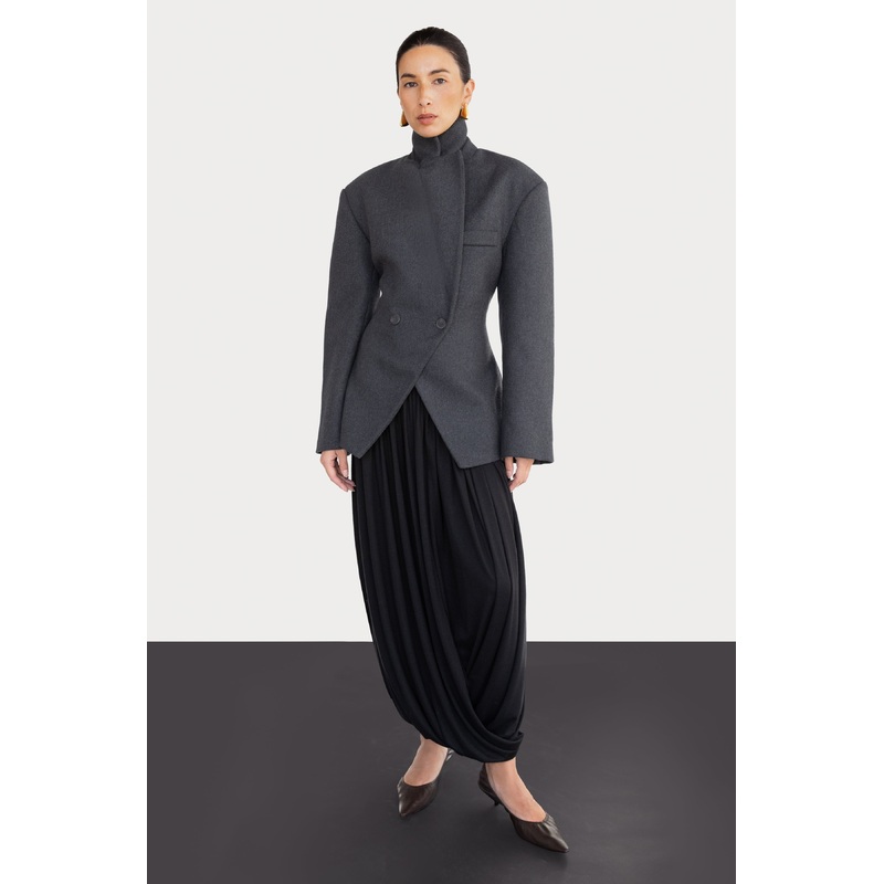 DRAPED MIDI SKIRT Black Extra Small