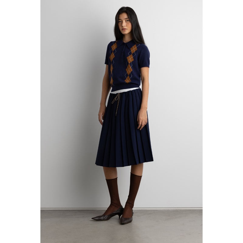 EXPOSED WAIST PLEATED MIDI SKIRT Navy Blazer Extra Small