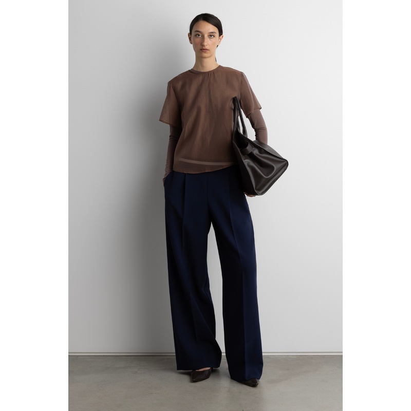 STRIPED ELASTICATED WAIST STRAIGHT LEG PANT Navy Blazer Extra Small