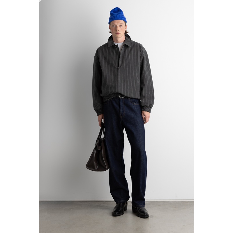 TAILORED QUILTED PINSTRIPE BOMBER JACKET Charcoal Pinstripe Extra Small