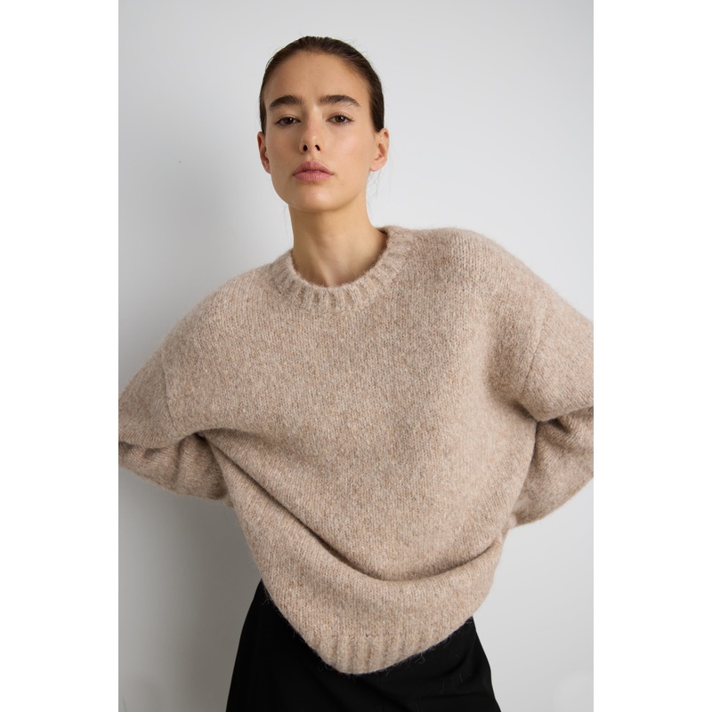 BRUSHED ALPACA OVERSIZED CREWNECK SWEATER Mocha Meringue Extra Small