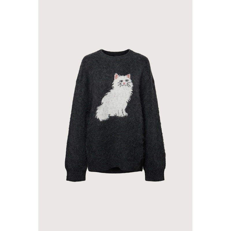 CAT CREWNECK SWEATER Charcoal Double Extra Small