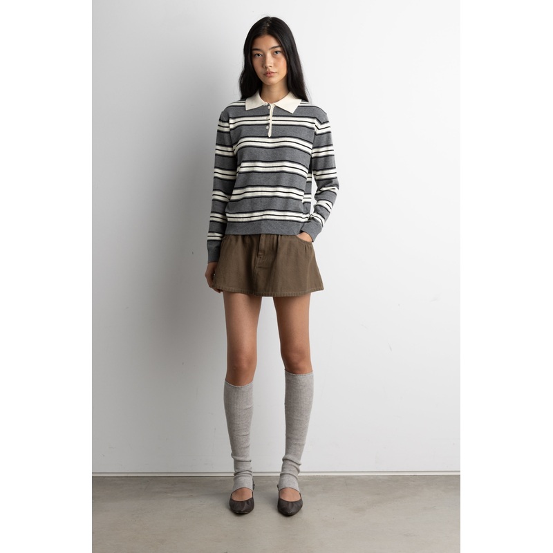 CLASSIC FIT STRIPED POLO LONG SLEEVE SWEATER GRAY MIX Extra Small