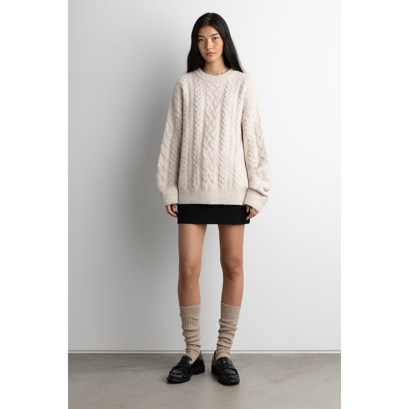 OVERSIZED CABLE KNIT SWEATER Oatmeal Extra Extra Small Extra Small