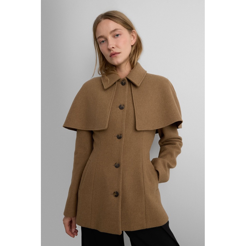 WOOL-BLEND COAT WITH CAPE Malt Ball Extra Small