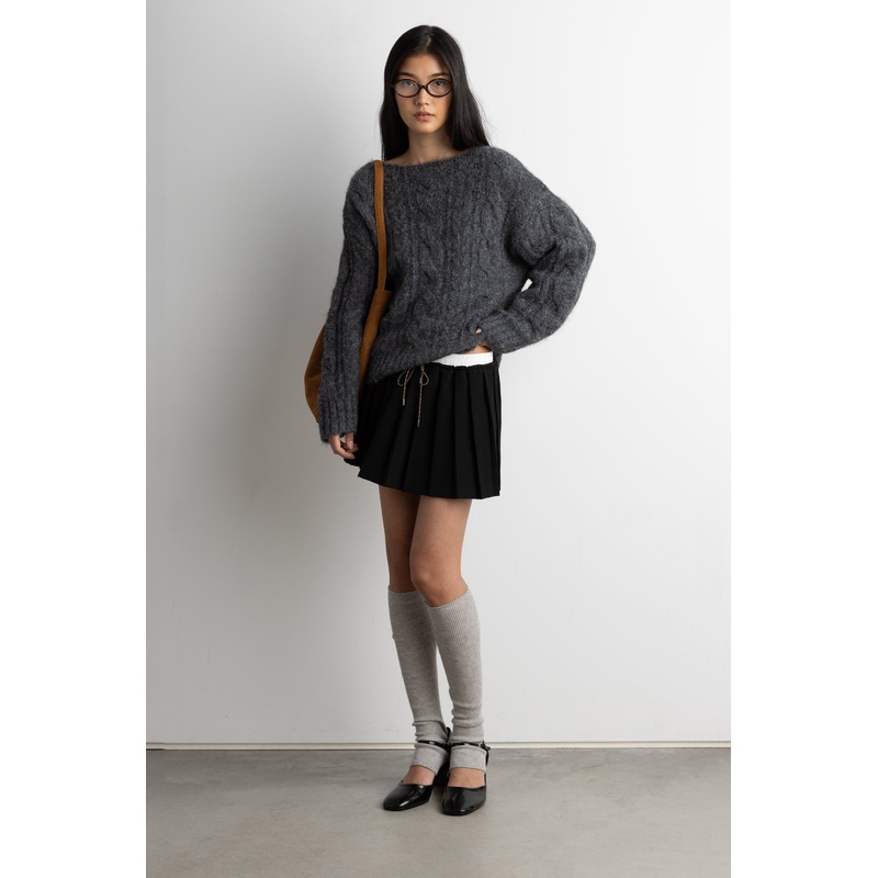 ALPACA AND WOOL-BLEND CABLE KNIT SWEATER Charcoal Extra Small