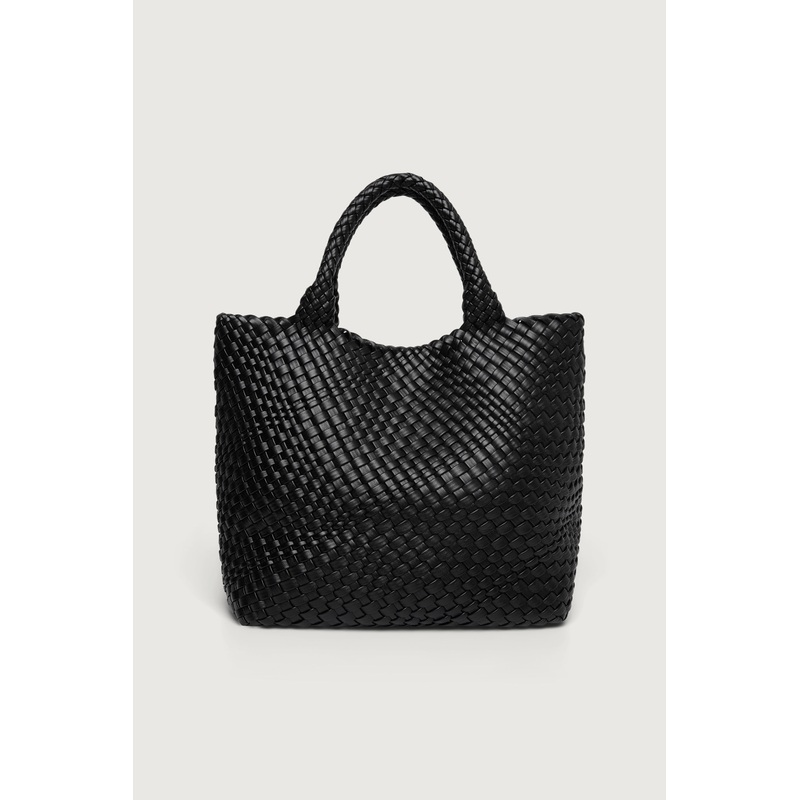 WOVEN VEGAN LEATHER TOTE BAG Black One Size