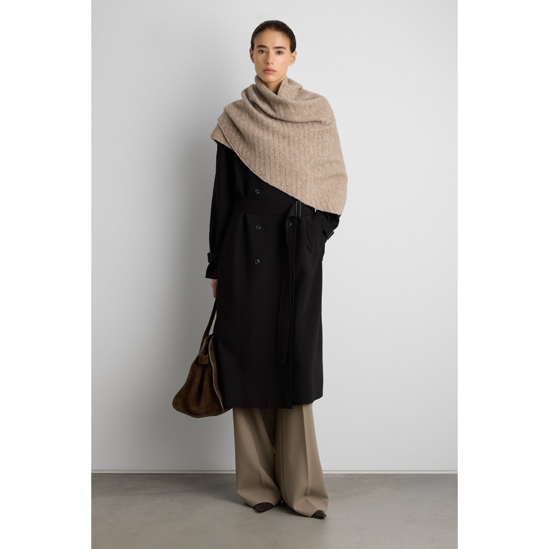 KNIT SHAWL SCARF Beige One Size