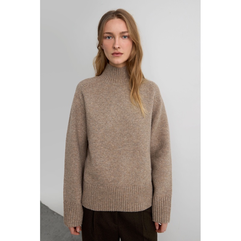 SOFT BRUSHED TURTLENECK SWEATER Heather Taupe Double Extra Small