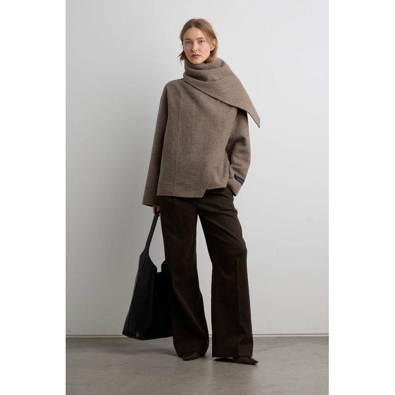 WOOL CASHMERE SCARF COAT Brindle Double Extra Small