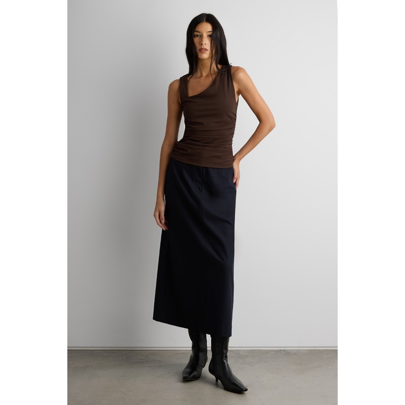 ASYMMETRICAL NECKLINE CROPPED TOP Coffee Bean Extra Small