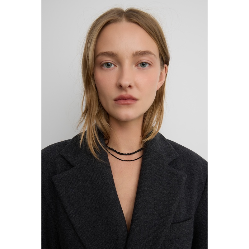 BRAIDED LAYERED BEADED NECKLACE Black One Size