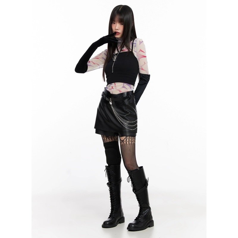 Chich Faux Leather Skort IN507 Black S