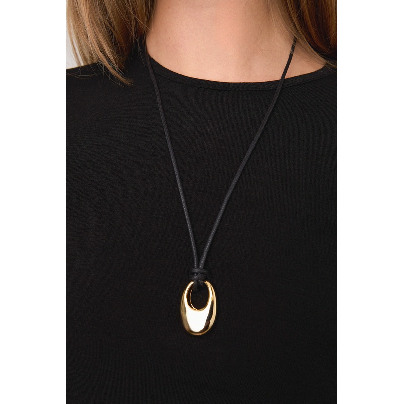 HOOP PENDANT NECKLACE Gold Black One Size