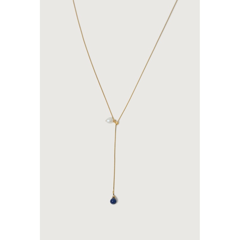 LARIAT NECKLACE WITH PEARL PENDANTS Gold One Size