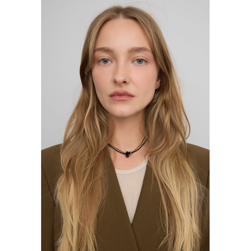 LAYERED NECKLACE WITH PENDANTS Black One Size