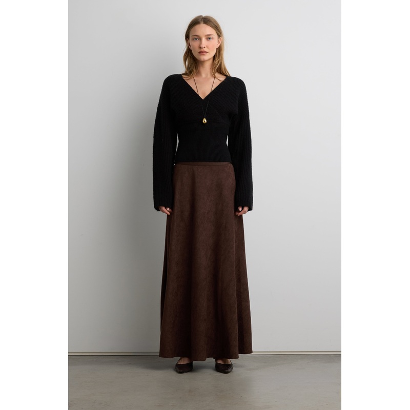 V-NECK WRAP SWEATER Black Double Extra Small