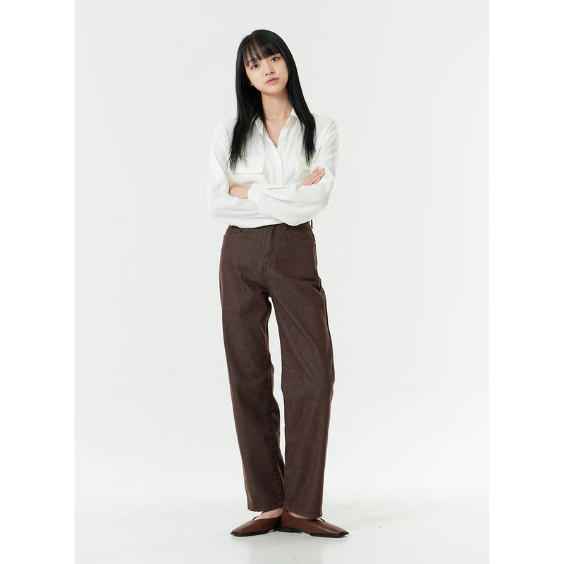 Washed Dark Brown Straight Fit Pants OG24 Dark brown S