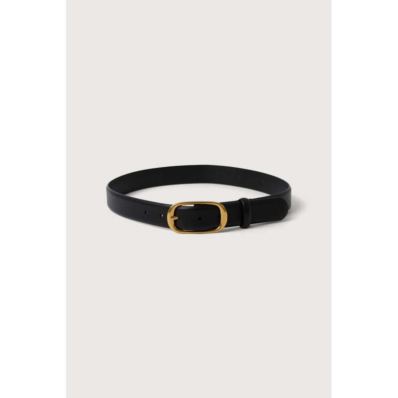 BLAKE OVAL LEATHER BELT Black Antique Gold Extra Small