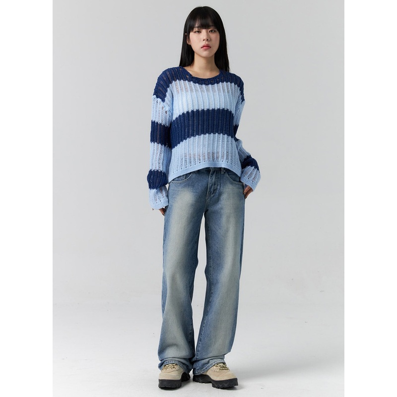 Washed Denim Straight Jeans CS313 Blue S