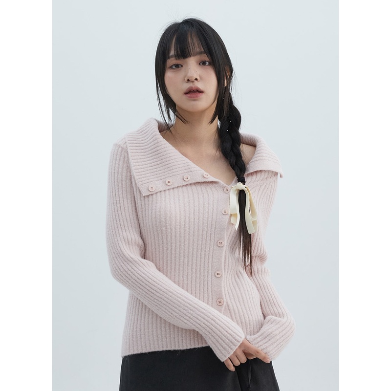 Asymmetrical Button Open Collar Knit Sweater ON313 Pink S/M