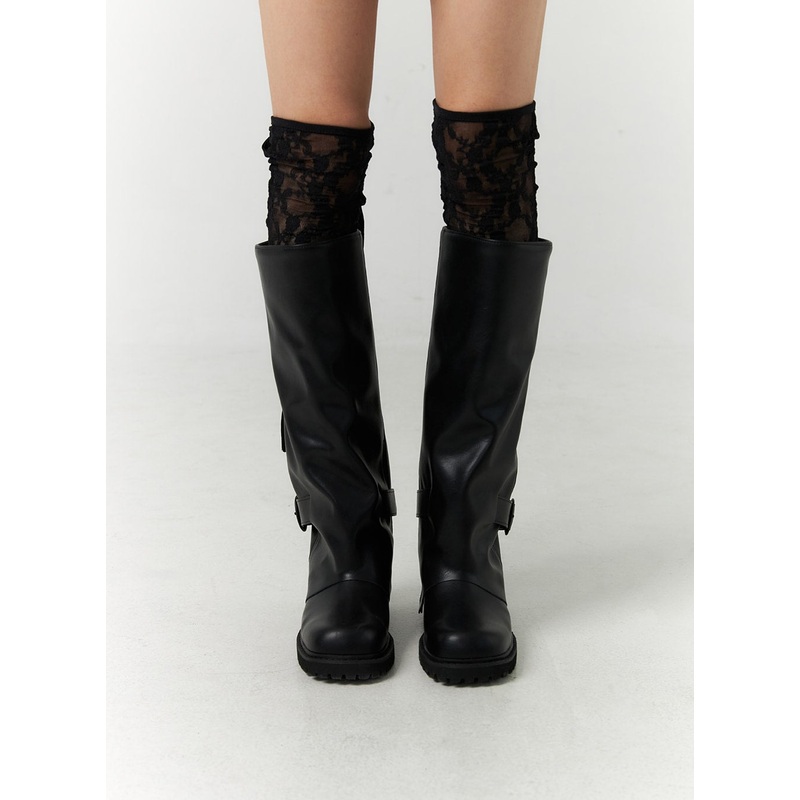 Buckle Faux Leather Boots CN317 Black 225 / US5.5