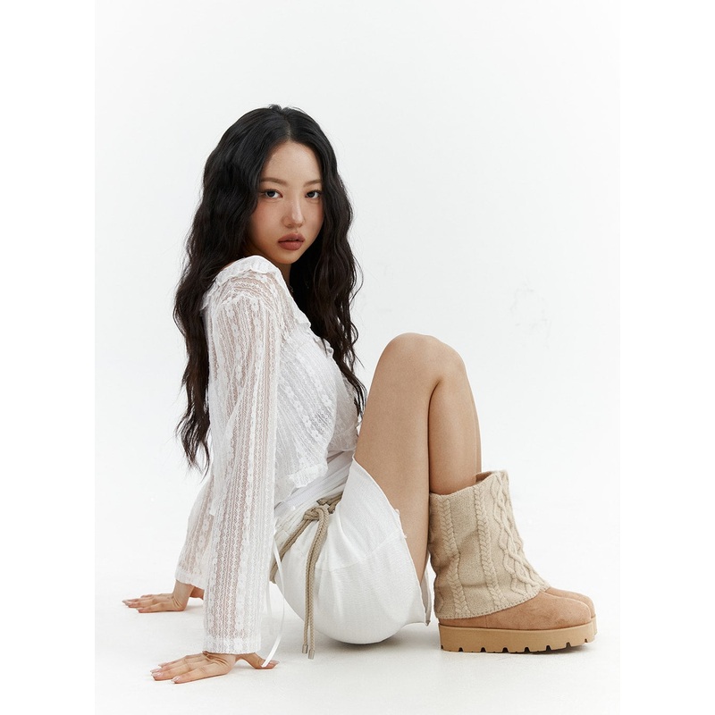 Faux Shearling Knee Boots CJ423 Brown 230 / US6