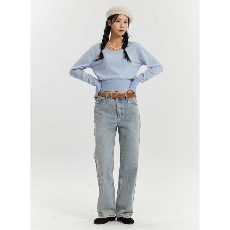 High-Waisted Full-Length Straight Leg Jeans OD320 Light blue S