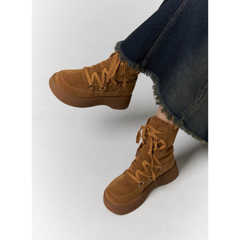 Lace-Up Suede Platform Boots CD318 Brown 230 / US6