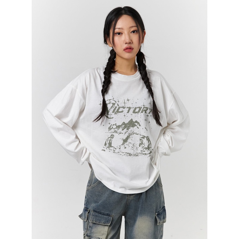 Victory Graphic Lettering Oversized Tee CD328 Light beige S/M