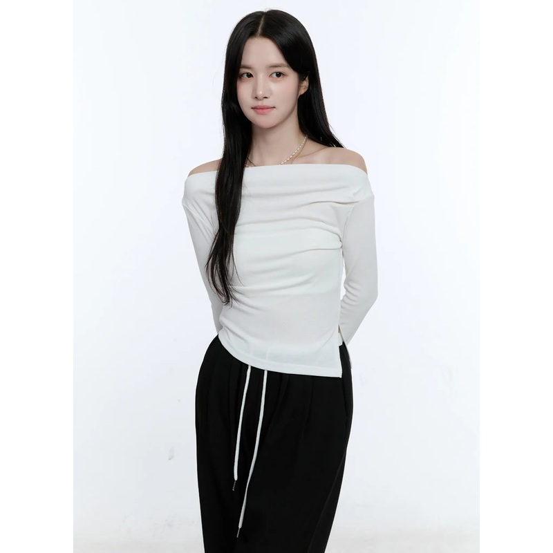 Chic Off-Shoulder Long-Sleeve Top CG512 White S/M
