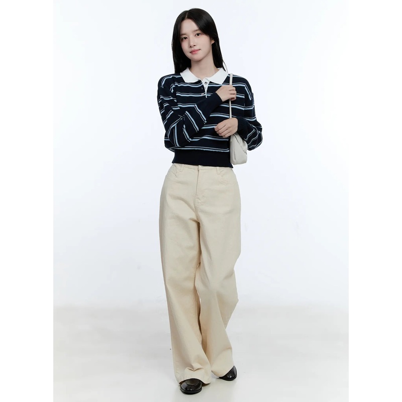 Basic Wide-Leg Cotton Pants CG513 Light beige S